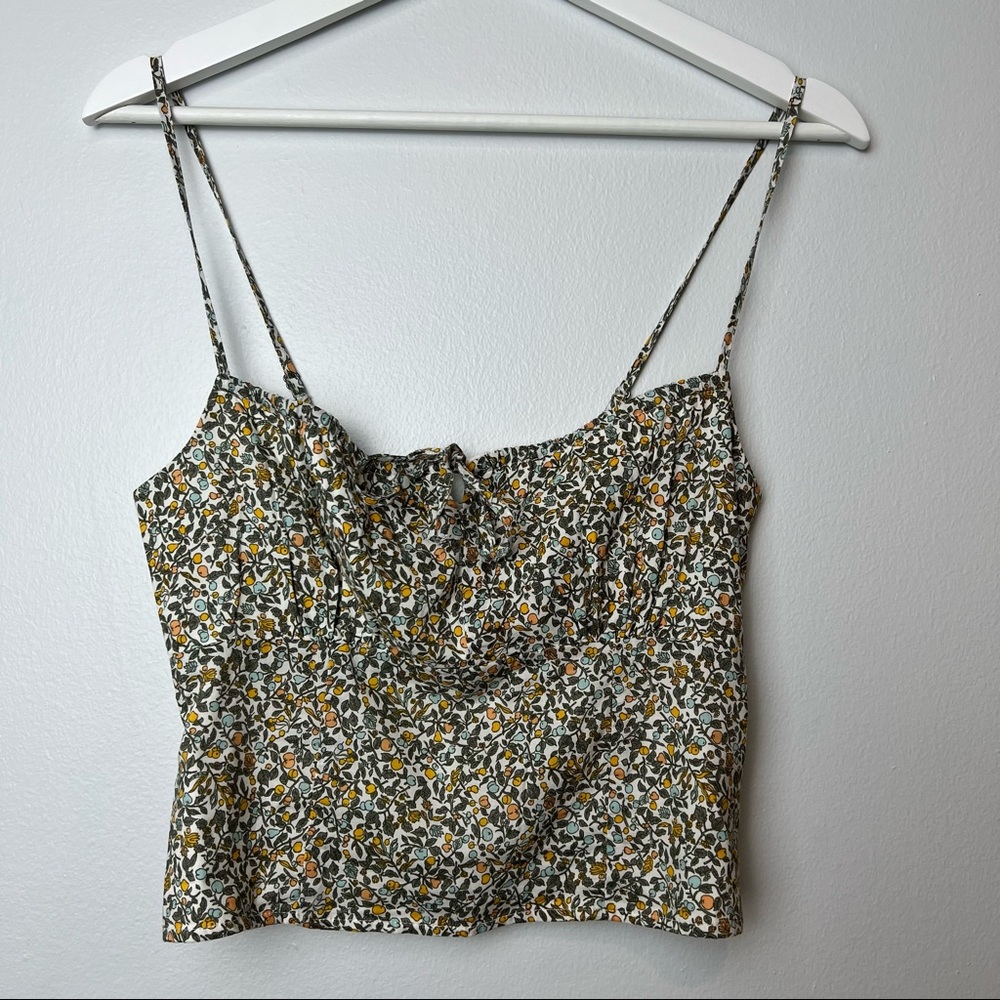 Abercrombie and Fitch green fruit ruched cami tie front top